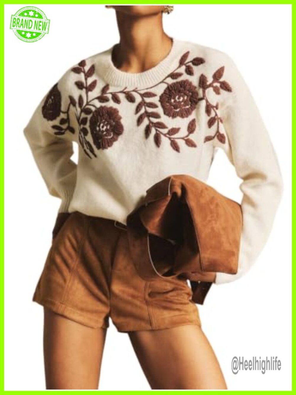 Verdusa Women's Floral Embroidered Knit Pullover Sweater Crew Neck Loose Fit